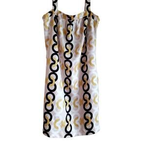 J CREW Women XS S Dress 100% Silk Sleeveless Yellow Black White Back Bow Bust 32